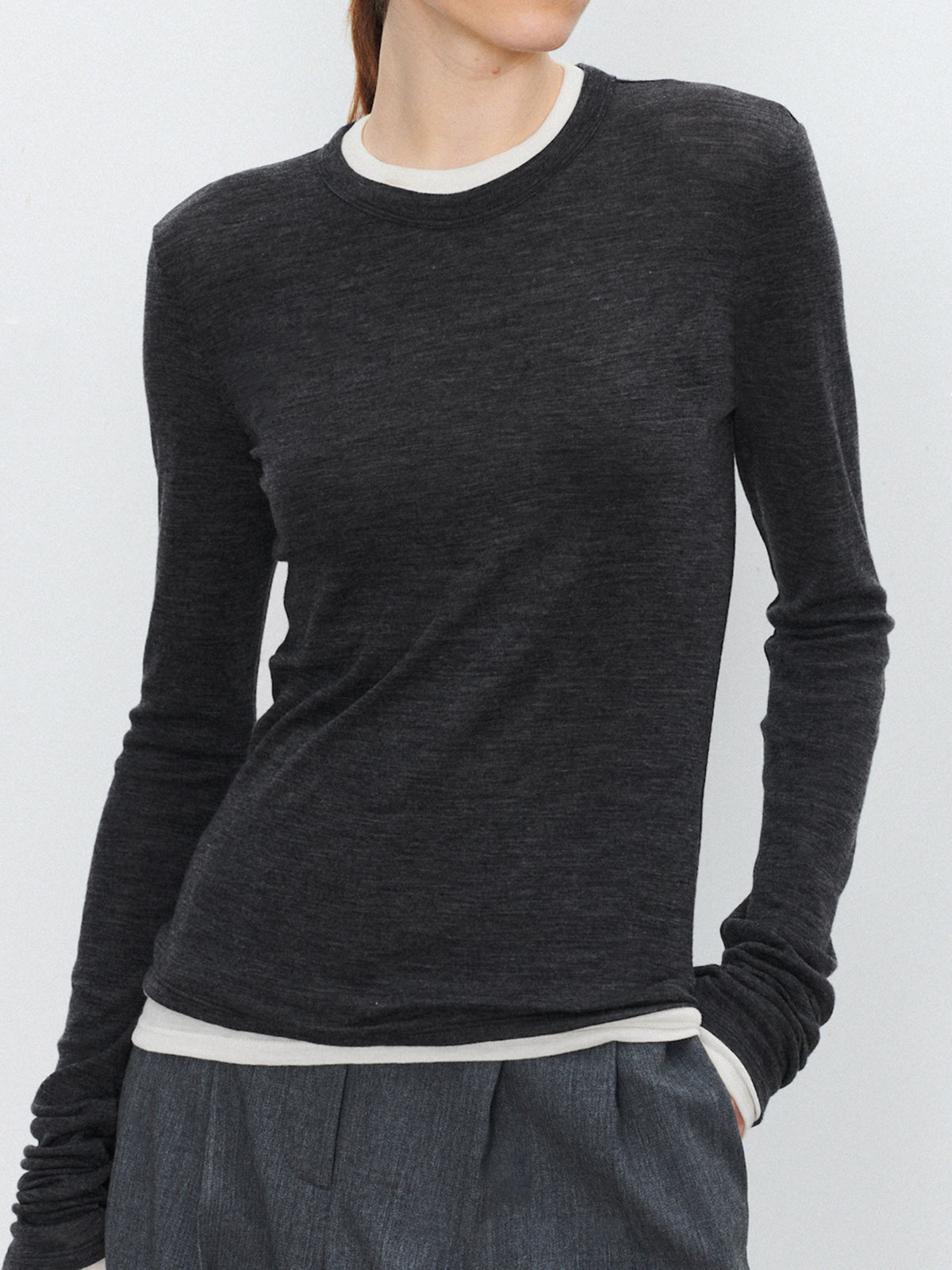 Patchwork Contrast Trim Long Sleeve Crew Neck Shirt