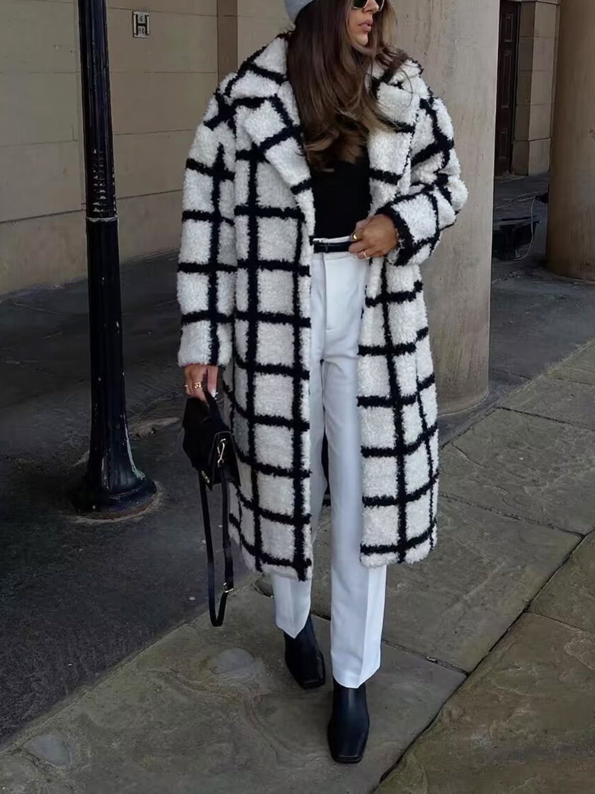 Checkered Button Sherpa Jacket