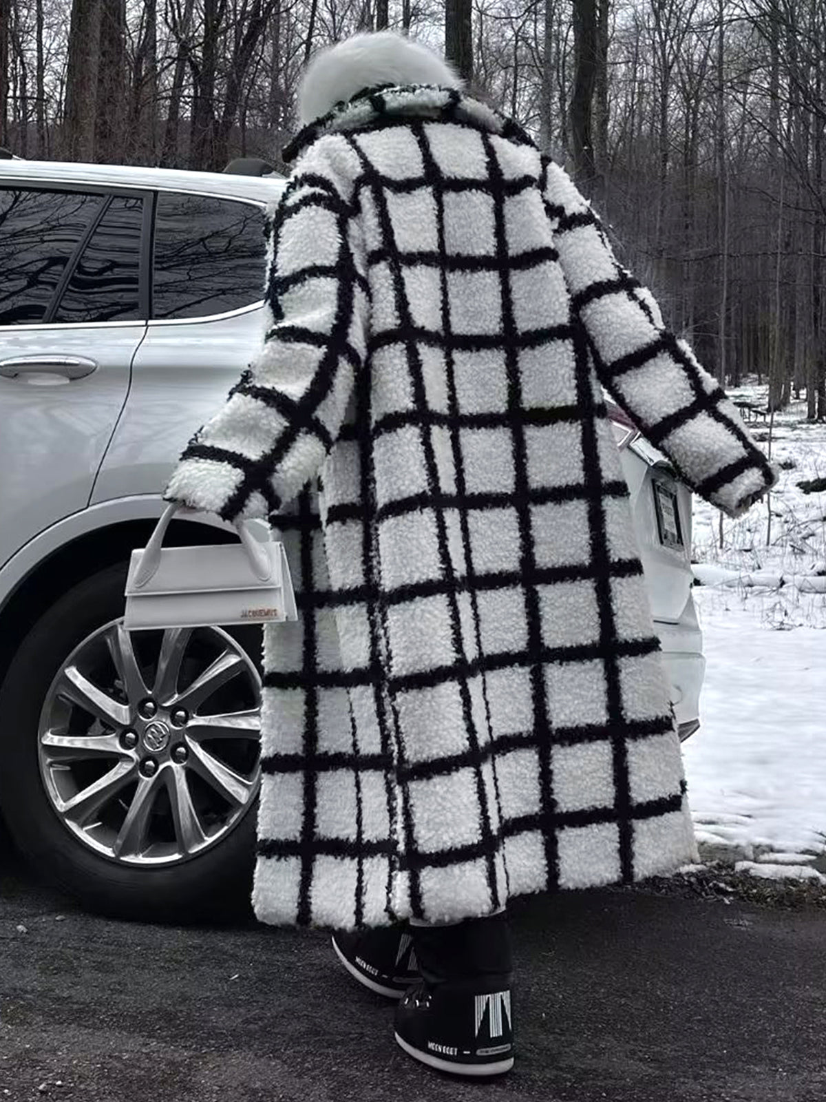 Checkered Button Sherpa Jacket