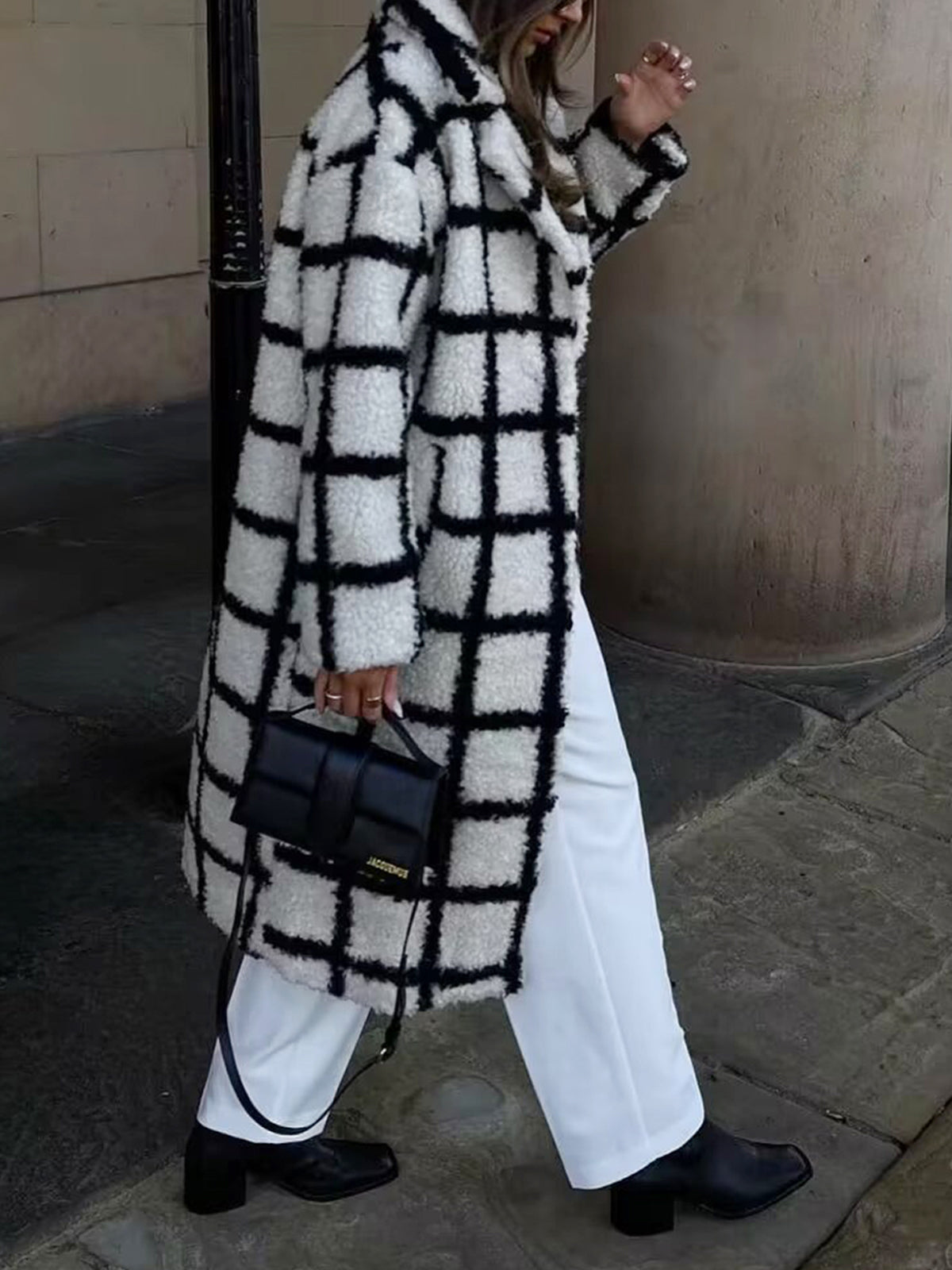 Checkered Button Sherpa Jacket