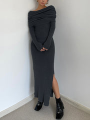 Knit Split Overfold Sweater Midi Dress