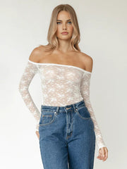 Lace Off Shoulder Long Sleeve Bodysuit