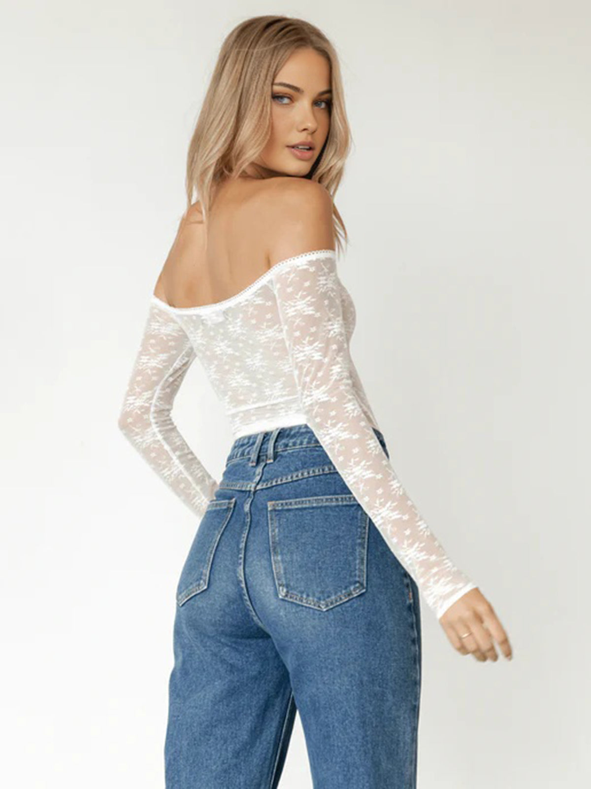 Lace Off Shoulder Long Sleeve Bodysuit