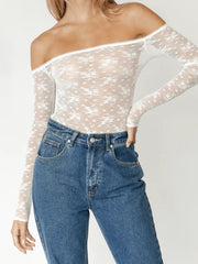 Lace Off Shoulder Long Sleeve Bodysuit