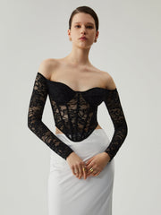 Semi-sheer Lace Off Shoulder Cup Detail Corset Cop Top