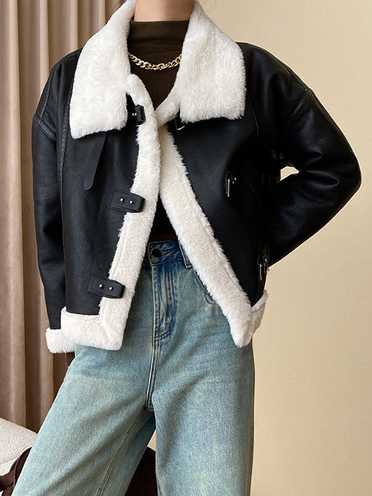 Patchwork Sherpa Lined Shearling Leather Jacket
