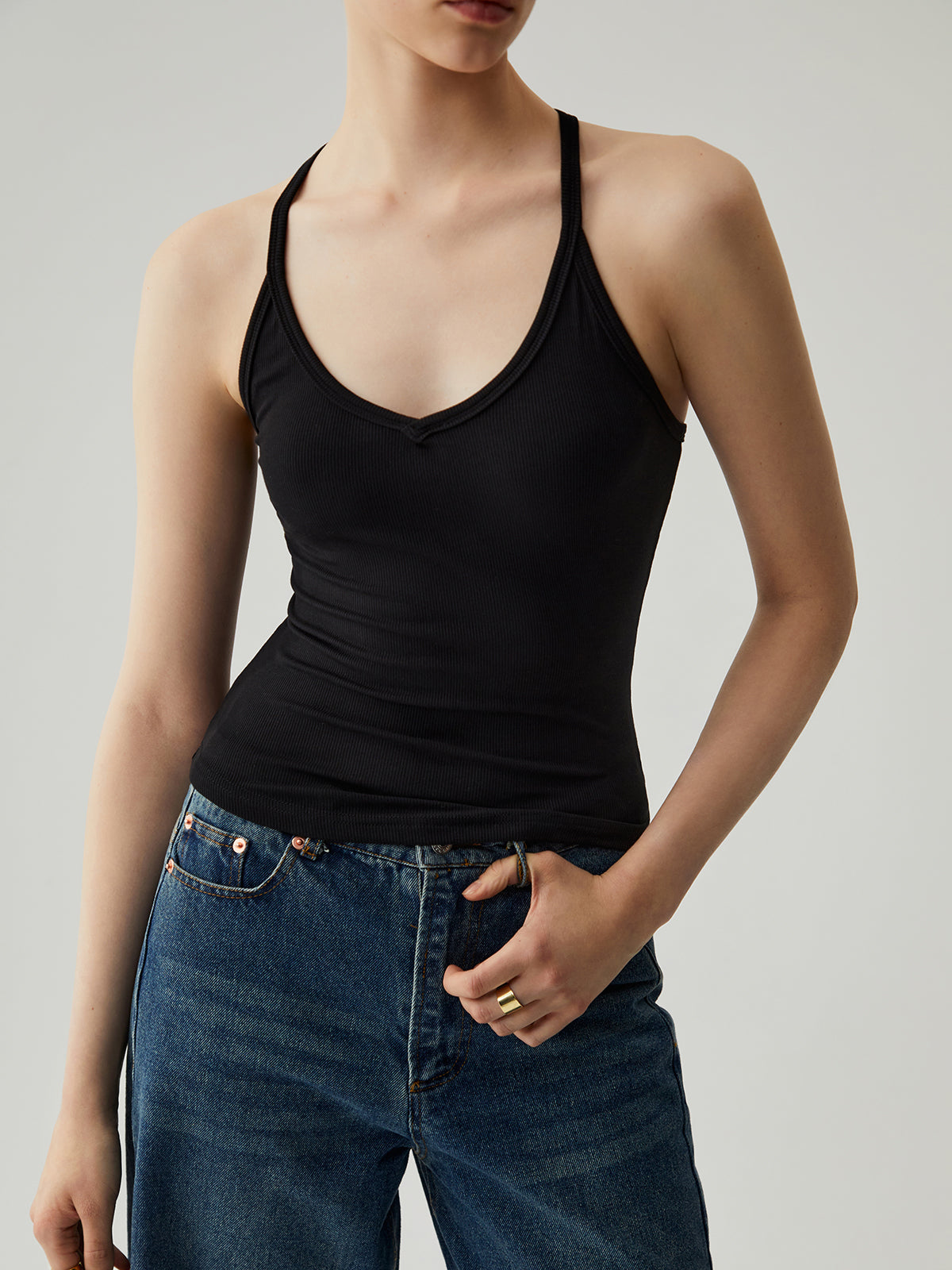 Solid Cut Out Halter Neck Top