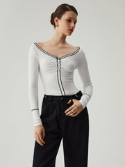 Slinky Boat Neck Contrast Trim Top