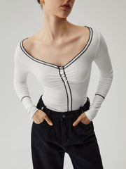 Slinky Boat Neck Contrast Trim Top