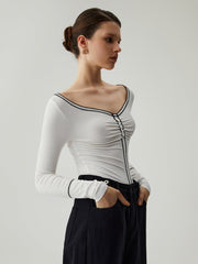 Slinky Boat Neck Contrast Trim Top