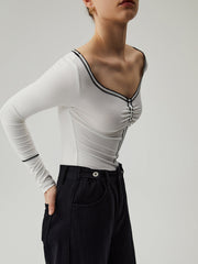 Slinky Boat Neck Contrast Trim Top