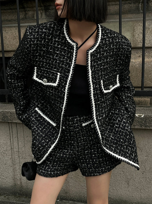 Wool-blend Tweed Contrast Trim Jacket