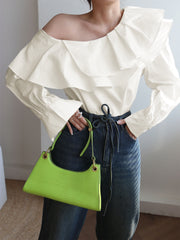 Ruffled Trim Asymmetric Off Shoulder Blouse