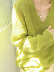 Lime Garden Furry V-Neck Sweater