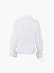 Solid Collar Tied Long Sleeve Button Down Shirt