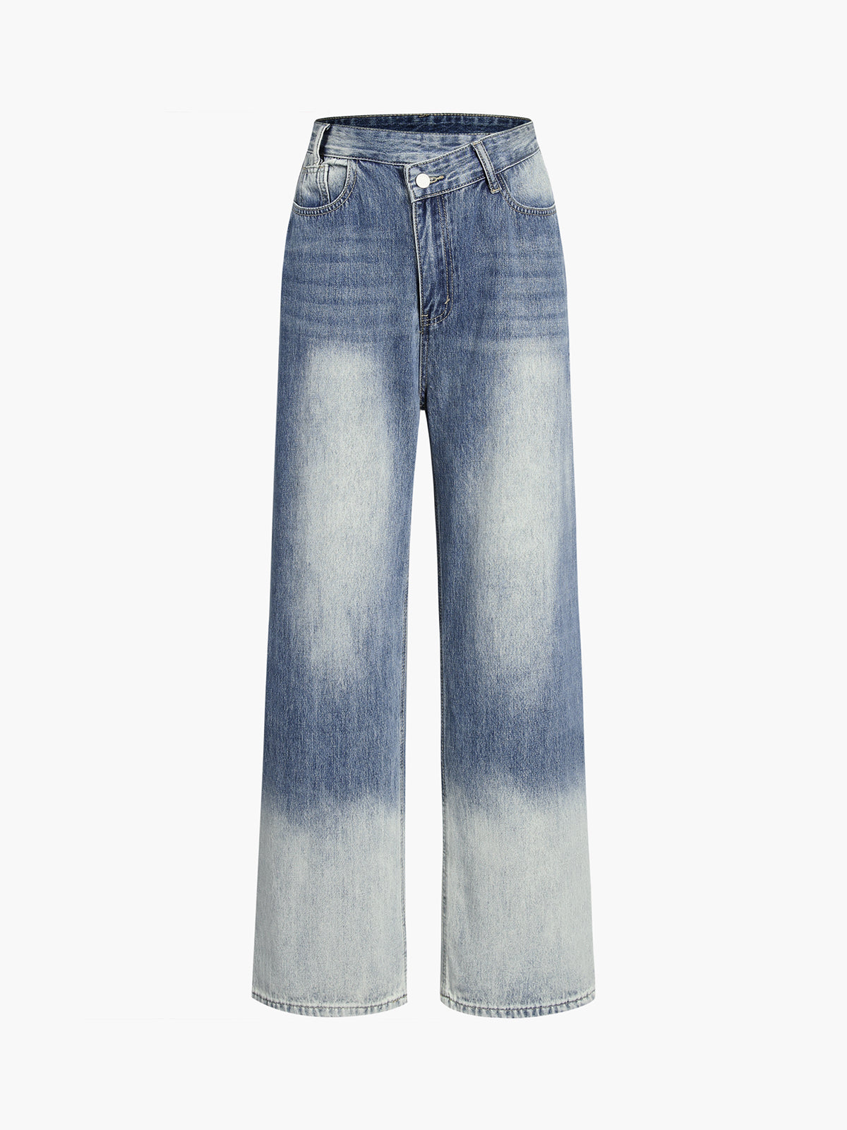 Denim Asymmetrical Waist Pocket Washed Jeans