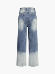 Denim Asymmetrical Waist Pocket Washed Jeans