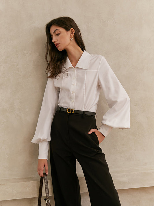 Elegant Collar Button Down Solid Shirt