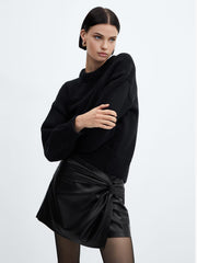 Asymmetrical Pleated Twisted Faux Leather Mini Skirt