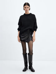 Asymmetrical Pleated Twisted Faux Leather Mini Skirt