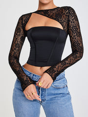 Long Lace Sleeve Crop Blouse