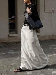 Solid Pleated Maxi Skirt