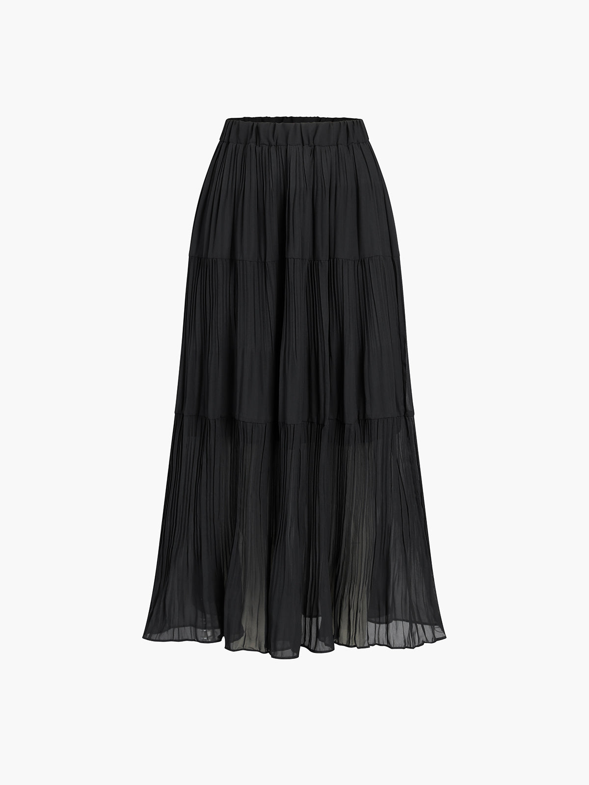 Solid Ruffle Pleated Maxi Skirt