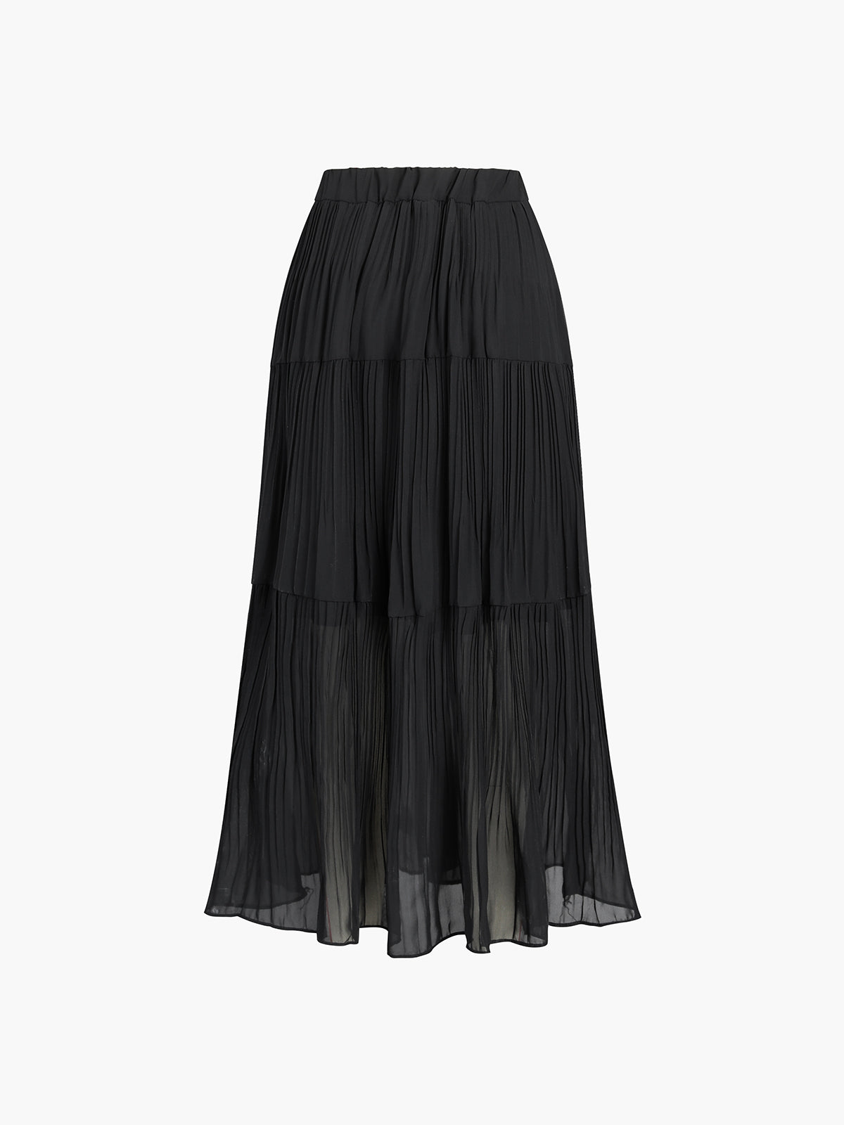 Solid Ruffle Pleated Maxi Skirt