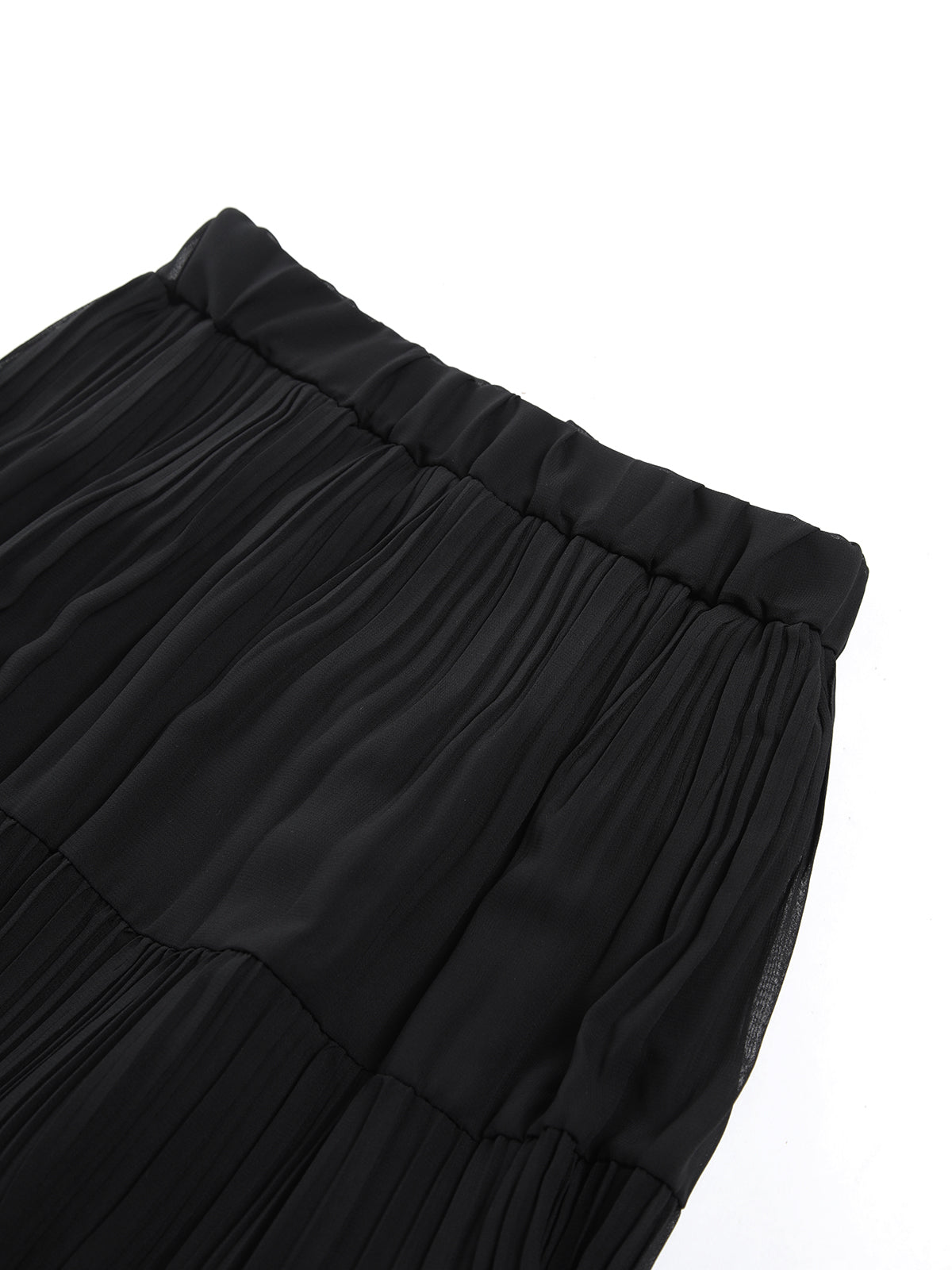 Solid Ruffle Pleated Maxi Skirt