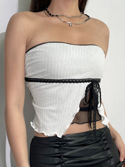 Mesh Patchwork Trim Top