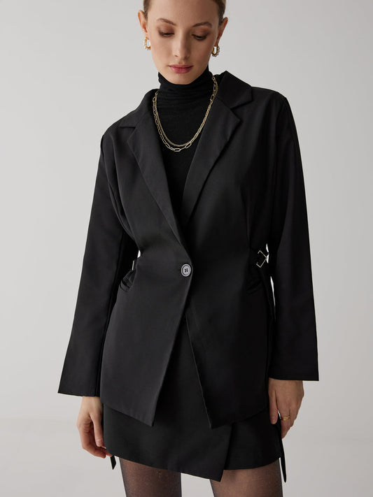 Drawstring Waist Button Blazer