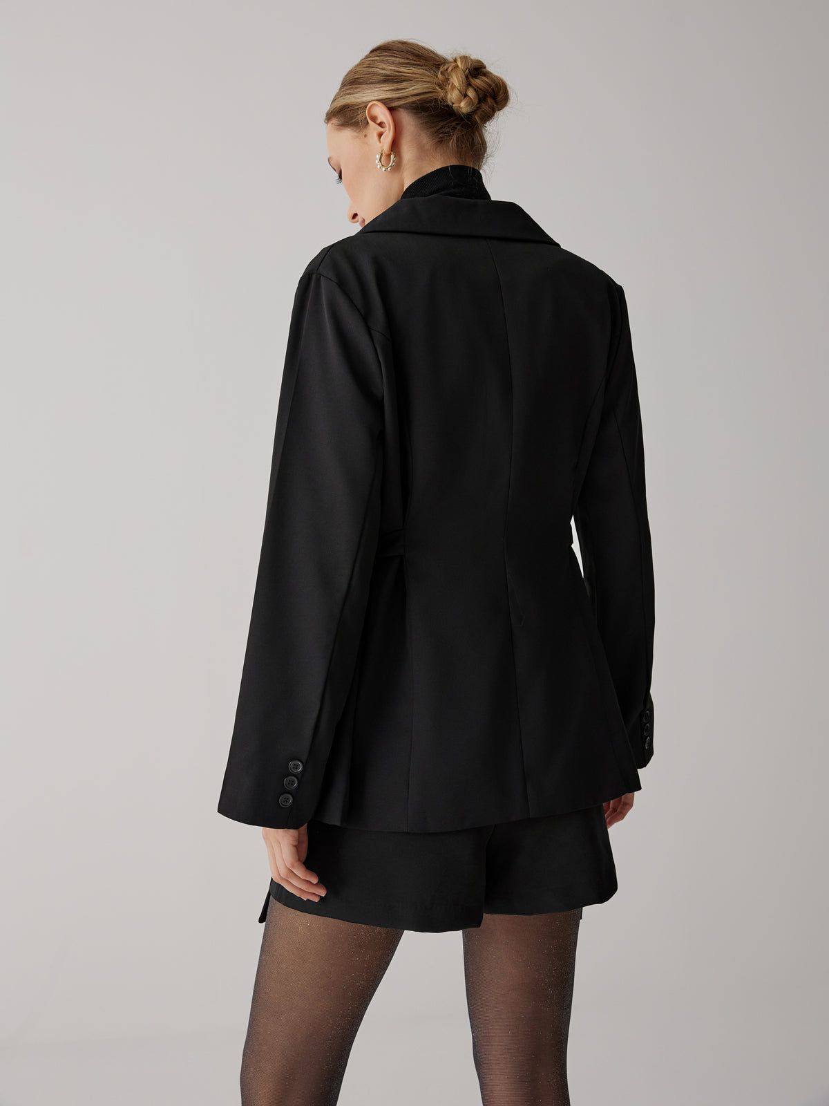 Drawstring Waist Button Blazer