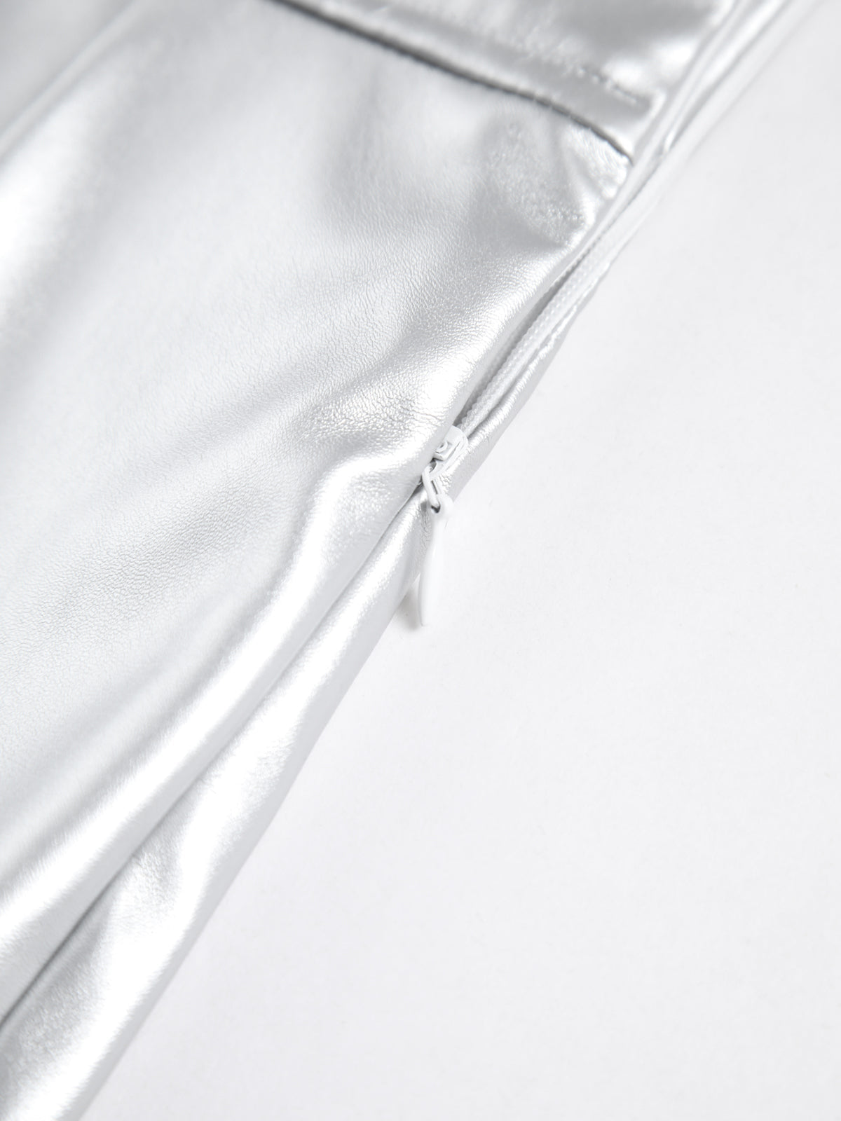 Metallic Silver Slit Midi Skirt