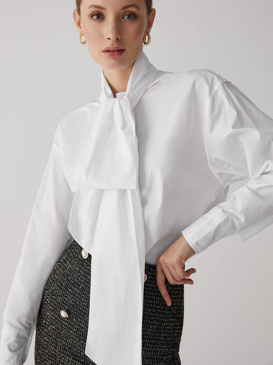 Tie Neck Bishop Sleeve Shirt