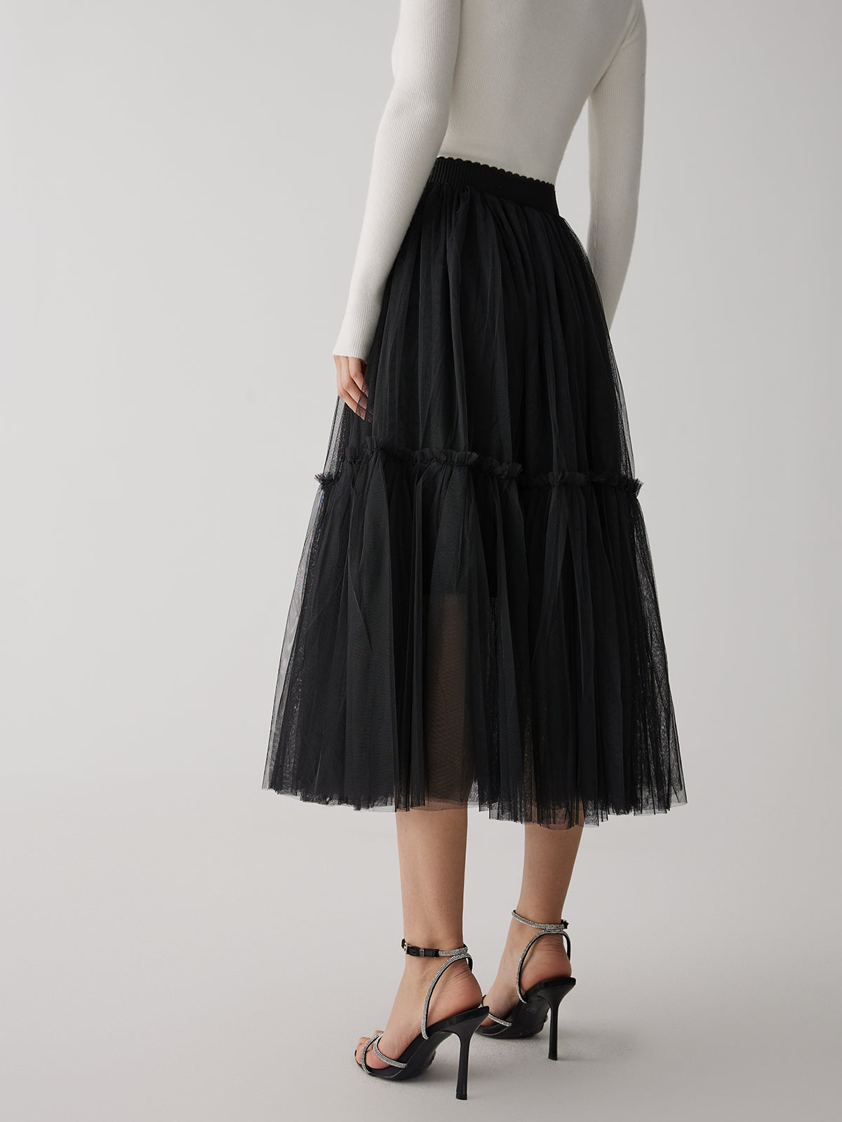 Solid Mesh Midi Skirt