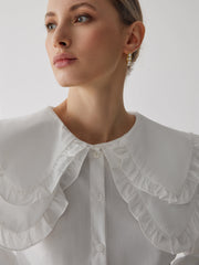 Oversized Lace Collar Button Ruffle Shirt