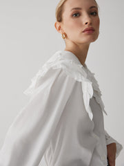 Oversized Lace Collar Button Ruffle Shirt