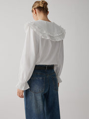 Oversized Lace Collar Button Ruffle Shirt