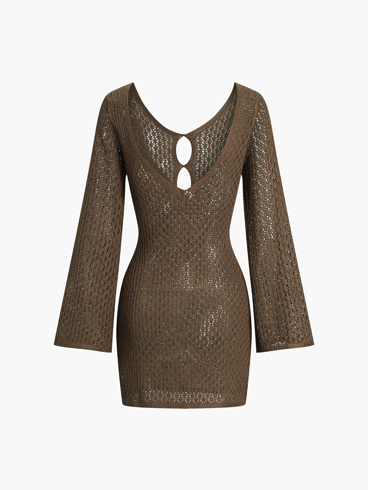 Jacquard Cut Out Bell Sleeve Knit Short Dress