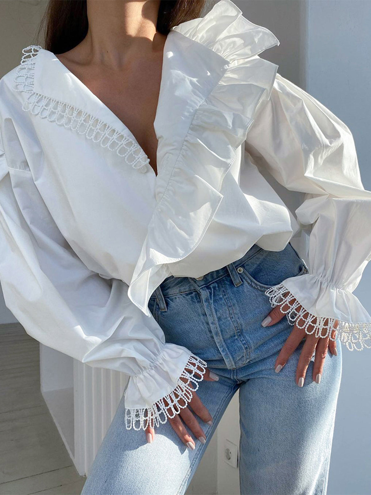 Ruffle Collar Bell Cuff Shirt