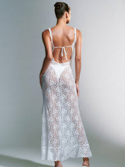 Lace See Through Solid Backless Dress