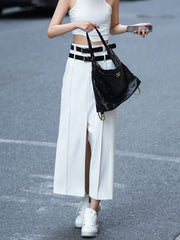 Belted Split Maxi Skirt