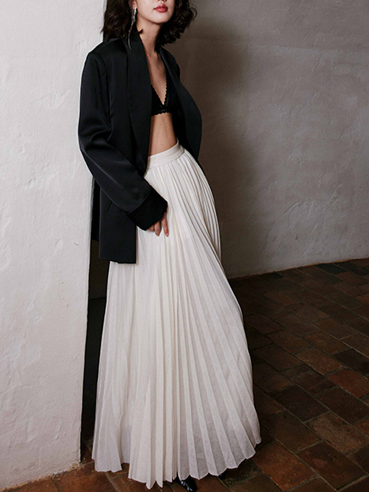 Solid Pleated Maxi Skirt