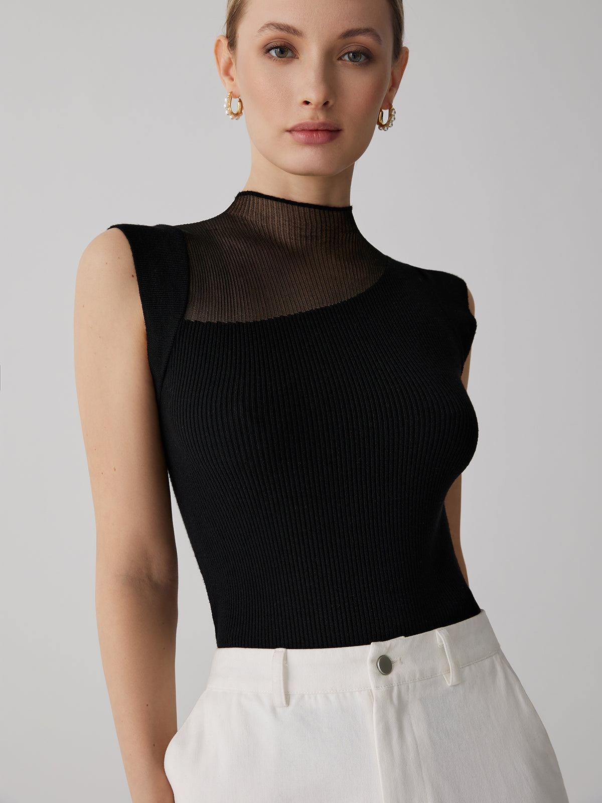 Mesh Patchwork Sleeveless Top