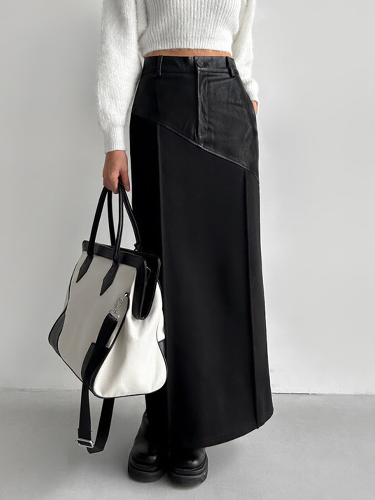 Patchwork Leather High Waist Maxi Skirt