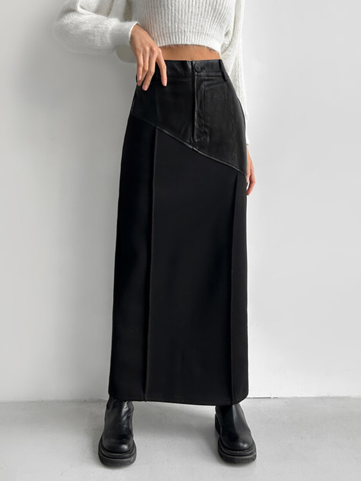 Patchwork Leather High Waist Maxi Skirt