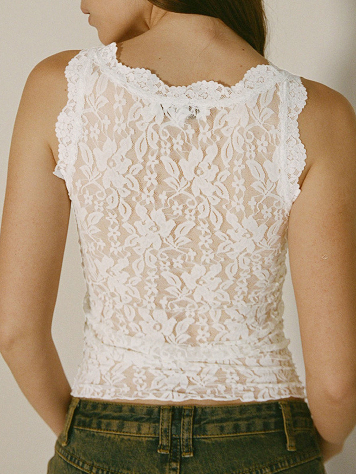 Sheer Lace Patchwork Tank Top