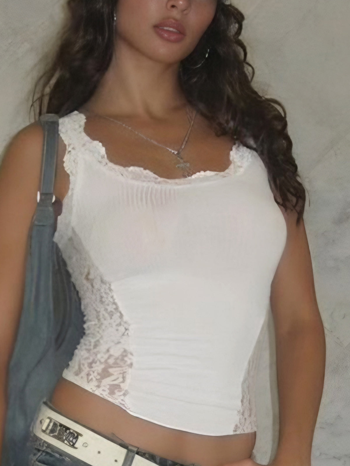 Sheer Lace Patchwork Tank Top