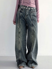 Center Stripe Wide Leg Jeans Without Belt