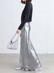 Metallic Silver Maxi Skirt